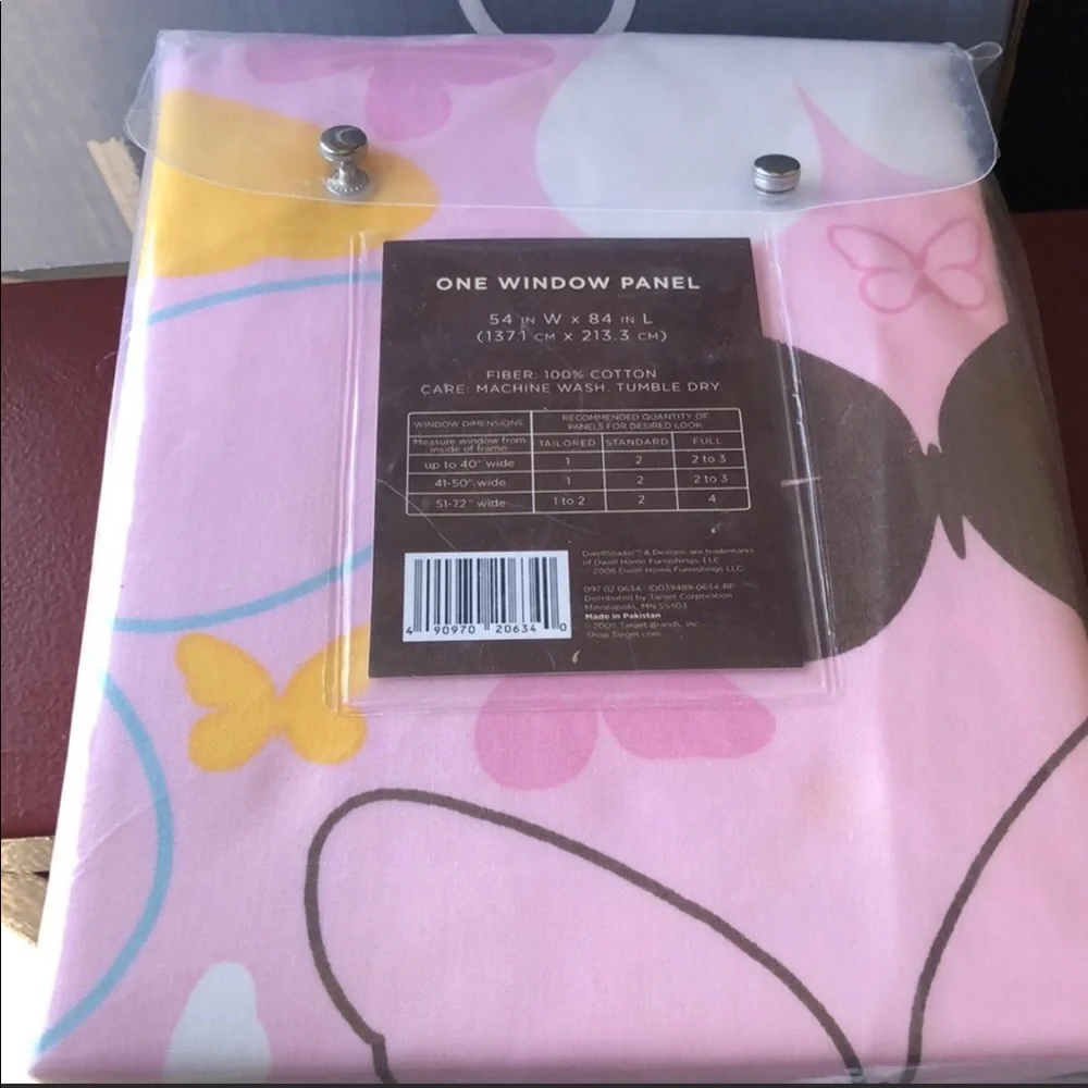 New Dwell Studio Pink Butterfly Window Panel Curtain 54”X 84”